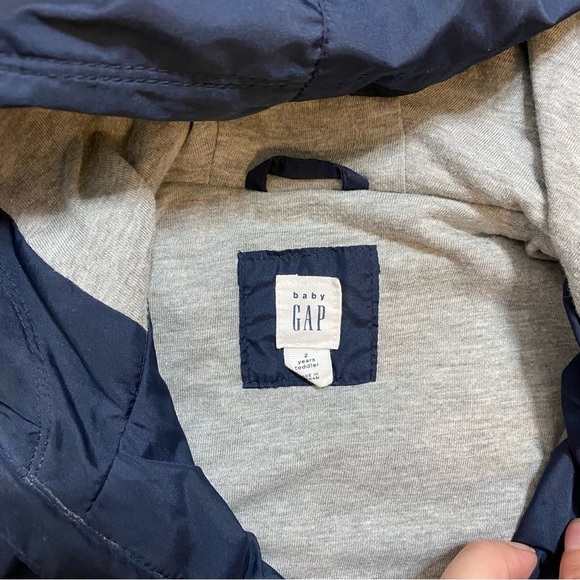 Gap Blue Jacket Sz 2 Gray Lined Spring Fall Hooded Wind Breaker Coat Kid Toddler - Picture 2 of 3